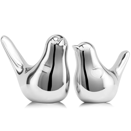 Small Silver Ceramic Bird Statue and Sculpture for Home Decor Accents,Modern Animal Ornaments for Living Room,Bedroom,Coffee Table Centerpiece,Bookshelf,Cabinets,Cute Knick Knacks for Shelves (Silver) - color: Silver