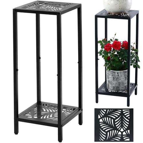 Party Zealot 2-Tier Tall Metal Square Plant Stand 31" Heavy-Duty Modern Flower Pot Rack for Indoor Living Room, Corner Side Table for Outdoor Patio, Garden, and Balcony Black, Leaf - style: Leaf - 1 pack