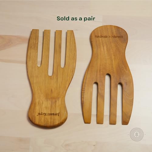Teak Wooden Salad Hands – Premium Handmade Salad Servers & Stirrers – Solid Teak Wood, Durable & Elegant Utensil Pair – Ergonomic Design – Natural Finish – Made in Indonesia