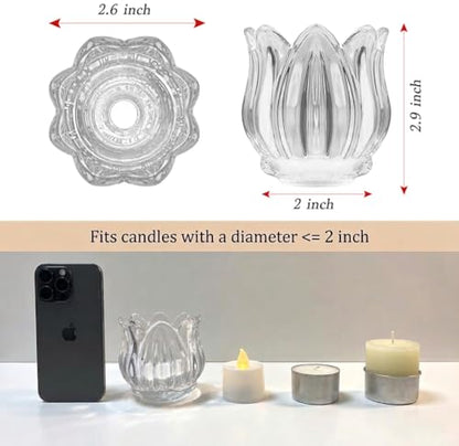 Tulip Votive Candle Holders Set of 6, Tea Light Candle Holder Glass for Table Centerpiece, Tealight Candle Holders for Wedding Déco, Birthday, Anniversary, Parties, and Holiday (Clear) - color: Clear - Set of 6