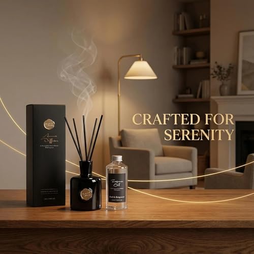 Oud & Bergamot Reed Diffuser, Long Lasting Essential Oil Fragrance | Long Lasting, Essential Oil Fragrance, Strong Scent - color: Black