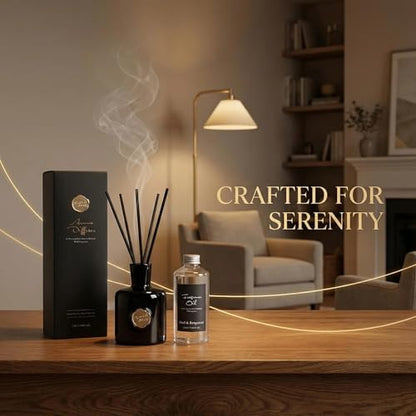 Oud & Bergamot Reed Diffuser, Long Lasting Essential Oil Fragrance | Long Lasting, Essential Oil Fragrance, Strong Scent - color: Black