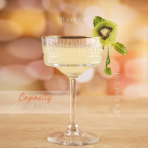 Vintage Coupe Glasses Set of 4, Champagne, Cocktail, Martini, Wine Glasses, Long Stem Glassware, (8.8oz/260ml) (4 Pack Gold Rimmed) - style: 4 Pack Gold Rimmed