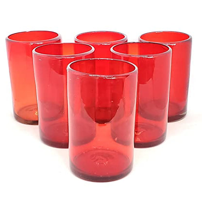 Solid Ruby Red 14 oz Drinking Glasses (set of 6), Recycled Glass, Lead-free, Toxin-Free (14oz Drinking) - color: Red, size: 14 oz