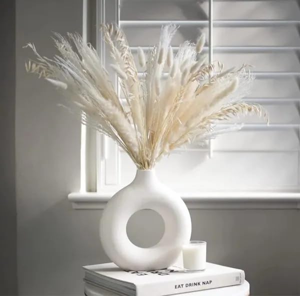 Handcrafted Ceramic Minimalist Vase, Donut Round Shape, Pampas Grass, Floral Holder, Modern Decor, 1 Pcs