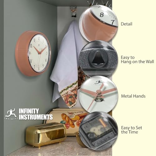 Infinity Instruments Retro Round Metal Wall Clock, Terracotta, 9.5" - color: Terracotta, size: 9.5 Inch
