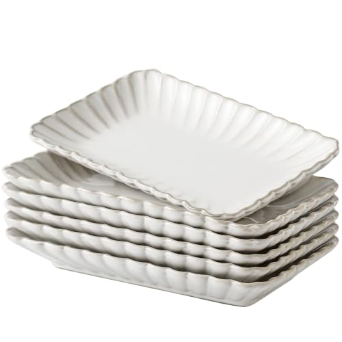 Rectangular Ceramic Salad Plates Set of 6, 8 Inch Desserts Plate, Vintage Farmhouse Small Serving Plates and Trays for Appetizers, Sushi, Fruit,Cake, Microwave & Oven Safe (8 Inch, 6) - size: 8 Inch