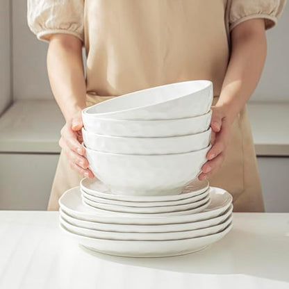 HOMBENE 8 Inch Pasta and Salad Bowls, Serving and Soup Bowl Set, Microwave Safe Ceramic Plates, Set of 2, White - color: White, size: 8 IN