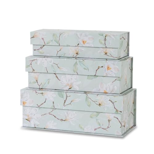 Soul & Lane - Magnetic Decorative Storage Boxes, Set of 3, Ethereal Blossom | Cardboard Memory Keepsake Boxes with Lids for Photos and Documents, Pretty Floral Gift Organizers for Home Decor - color: Ethereal Blossom