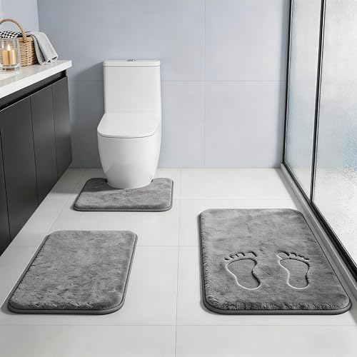 RUN HELIX Bathroom Rugs Sets 3 Piece, Soft Absorbent Memory Foam Bath Mats Set, Dry Fast Bath Mat, Machine Washable Bath Rug Set for Bathroom （Ash Gray） - color: Ash Gray