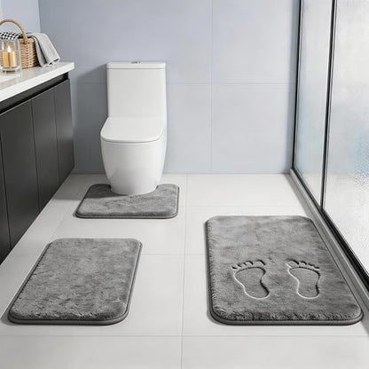 RUN HELIX Bathroom Rugs Sets 3 Piece, Soft Absorbent Memory Foam Bath Mats Set, Dry Fast Bath Mat, Machine Washable Bath Rug Set for Bathroom （Ash Gray） - color: Ash Gray
