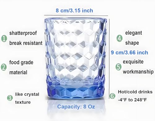 8 Oz Unbreakable Tritan Drinking Glasses Shatterproof Acrylic Glasses Drinkware BPA Free Hard Plastic Cups Reusable Kitchen Water Glasses Drinking Set of 6 (Blue) - color: Blue