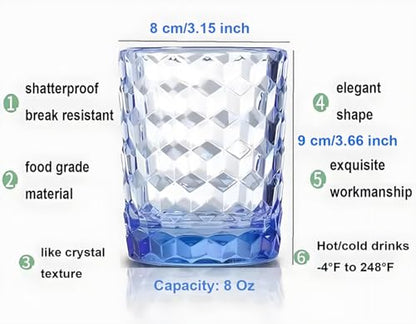 8 Oz Unbreakable Tritan Drinking Glasses Shatterproof Acrylic Glasses Drinkware BPA Free Hard Plastic Cups Reusable Kitchen Water Glasses Drinking Set of 6 (Blue) - color: Blue