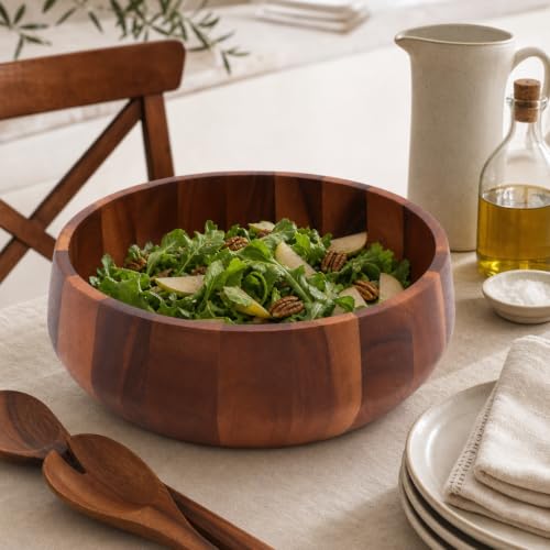 Arthur Court Modern Round Acacia Wood Serving Bowl for Fruits and Salads 4.5" H x 11" Diameter - size: 4.5 inch Tall x 11 Diameter