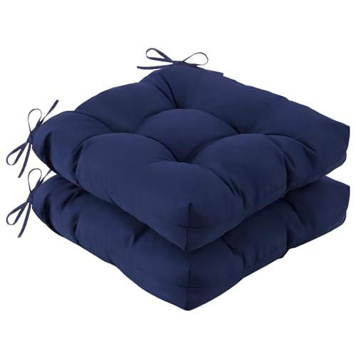 IASEAHK Outdoor Chair Cushions Set of 2, 17" x 17" x 4", Waterproof Outdoor Seat Cushions for Patio Furniture, Fade-Resistant Patio Chair Cushion, Dining Wicker Chair Pads for Porch Garden, Navy Blue - color: Navyblue, size: 17*17+4"