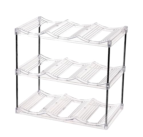3 Tier Stackable Wine and Water Bottle Holder Free-Standing Fridge Wine Bottle Organizers Clear Plastic Water Bottle Holder for Cabinet,Refrigerator,Pantry,Kitchen Countertops,Holds 9 Bottles - size: 3 Tier-Holds 9 Bottles