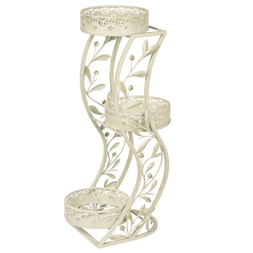 Touch of Class Catarina Ivory Metal Three Tiered Plant Stand