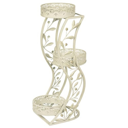 Touch of Class Catarina Ivory Metal Three Tiered Plant Stand