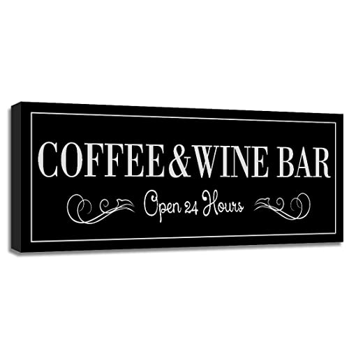 WOWGOOMO Coffee and Wine Bar Signs Decor 6x17 Inches | Classic Kitchen Wine Cabinet Decorative Signs & Plaques, Black Bar Accessories, - color: Coffee & Wine Bar, size: 6" x 17"