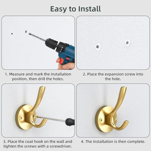Gold Bathroom Towel Hooks Gold Coat Hooks 2 Pack Heavy Duty Brushed Towel Hooks Screws Solid Brass Wall Hooks for Hanging Coats, Hats, Jacket, Clothing and Keys in Bedroom Bathroom - color: Gold