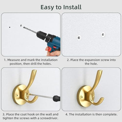 Gold Bathroom Towel Hooks Gold Coat Hooks 2 Pack Heavy Duty Brushed Towel Hooks Screws Solid Brass Wall Hooks for Hanging Coats, Hats, Jacket, Clothing and Keys in Bedroom Bathroom - color: Gold