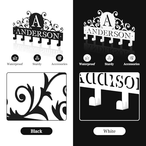 Key Holder Wall Mount with Personalized Name, Custom Metal Wall Key Holder, 6-12 Multi-Purpose Hooks for Keys, Leash & More - color: Vines