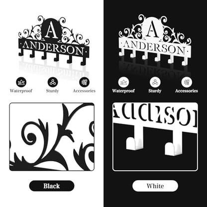 Key Holder Wall Mount with Personalized Name, Custom Metal Wall Key Holder, 6-12 Multi-Purpose Hooks for Keys, Leash & More - color: Vines