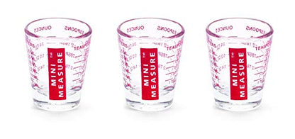 Kolder Mini Measure Multi-Purpose Shot Glass, Heavyweight Glass, Red, Set of 3, For Liquid And Dry Ingredients And Precise Recipe Prep - color: Red, size: Set of 3