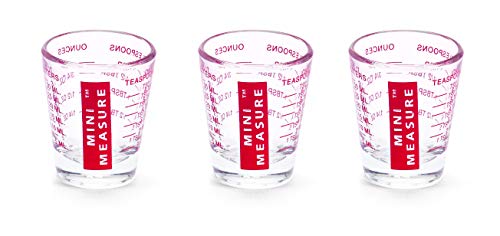 Kolder Mini Measure Multi-Purpose Shot Glass, Heavyweight Glass, Red, Set of 3, For Liquid And Dry Ingredients And Precise Recipe Prep - color: Red, size: Set of 3
