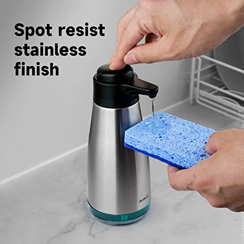 AIKE 15oz Liquid Soap Dispenser for Dish and Hand Soap Stainless Finish | Easy Push Durable Pump, No-Slip Base with Clear Liquid Window, Easy Refill Wide Opening, for Kitchen Sink and Bathroom - color: Brushed