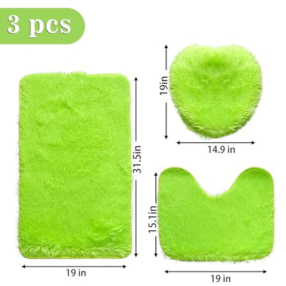 Green Bathroom Rugs Sets 3Piece Bath Mat Solid Bath Rug Floor Mats Washable Shower Rug with U-Shaped Contour Rug Toilet Lid Cover - color: Green, size: Set of 3
