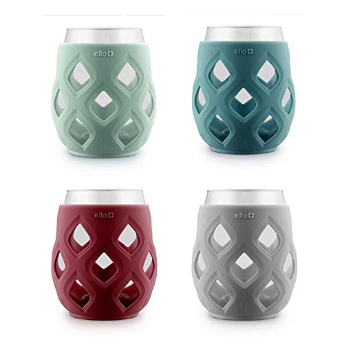 Ello Cru 17oz Stemless Wine Glass Set with Protective Silicone Sleeves, 4 Pack Cocktail Glass Perfect for Summer Patios, Parties, Holiday Gifting Her or Him, Dishwasher Safe, Holiday Jewels - color: Holiday Jewels, size: 4 count