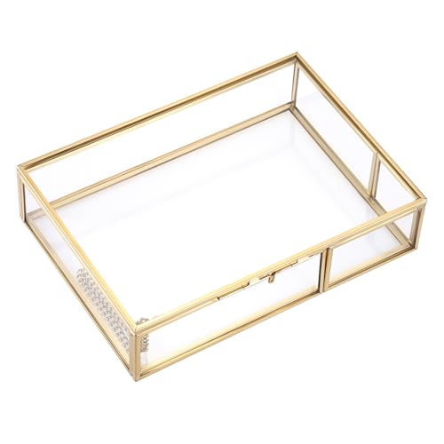 Hipiwe Gold Glass Photo Box - Vintage 5x7 Photo Storage Organizer | Trinket Box Jewelry Display Organizer Photo Keepsake Box Case Home Decor (Medium) - size: Medium