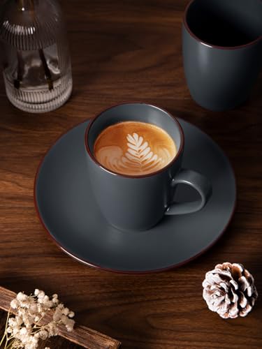 famiware Venus Coffee Mugs Set of 6, 13 oz Ceramic Stoneware Mug Cup Set | Coffee Mug with Handle for Tea, Latte, Cappuccino, Cocoa, Milk, Microwave and Dishwasher Safe, Charcoal - color: Charcoal, size: 6pcs