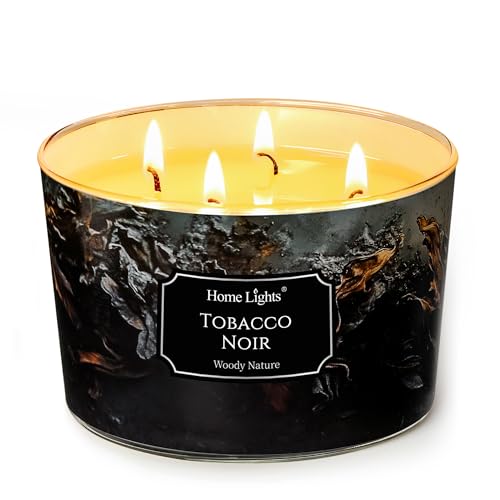 HomeLights Scented Candles for Women & Men, 18oz Candle Jars Aromatherapy 4-Wick Candle, Ideal for Industrial Chic Home Decor and Gifts, Tobacco Noir Fragrance - color: Tobacco Noir, size: 18oz 4-wick