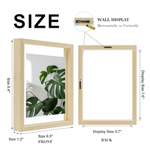 Egofine 6x8 Floating Frames Set of 2, Double Plexiglass Picture Frame, Made of Solid Wood Display Any Size Photo up to 6x8, Wall Mount or Tabletop Standing, Natural Wood - color: Natural Wood, size: 6x8