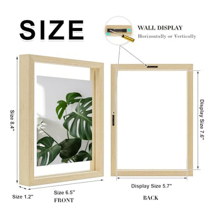 Egofine 6x8 Floating Frames Set of 2, Double Plexiglass Picture Frame, Made of Solid Wood Display Any Size Photo up to 6x8, Wall Mount or Tabletop Standing, Natural Wood - color: Natural Wood, size: 6x8