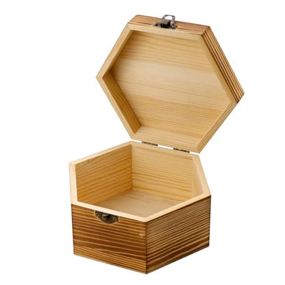 KUMGROT Hexagon Handmade Wooden Box with Hinged Lid & Swivel Cover | Vintage Keepsake Wood Storage Box for Discreet Jewelry Photos 6.7" x 5.8" x 3.2" - style: Large Hexagonal