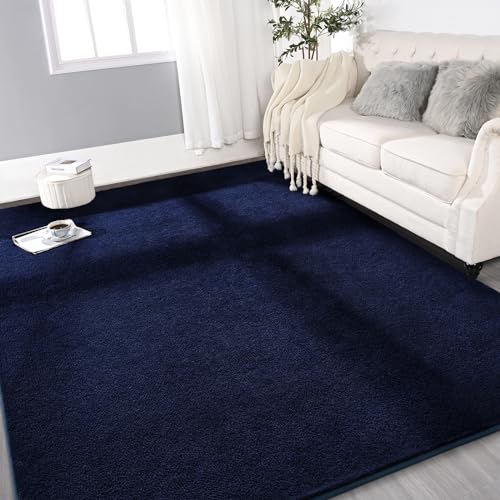 Gifeas Large Modern Area Rugs for Living Room Bedroom, 4x6 Feet Navy Blue | Thickened Memory Foam Indoor Solid Minimalist Carpet, Non-Slip Furry Comfy Rug for Kid Boy Girl Nursery Dorm Room Home Decor - color: Navy Blue, size: 4' X 6' (Rectangular)
