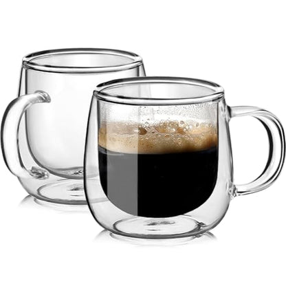 Large Double Walled Glass Coffee Mugs Beer Cups 24oz set of 2, Insulated Clear Borosilicate Glass Tea Lemonade Cups with Handle - color: 24OZ-SET OF 2