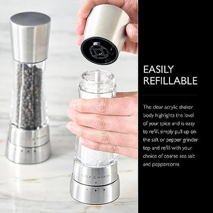 Cole & Mason Derwent Grinder Set - Precision Mechanisms and Sea Salt and Peppercorns - Derwent Salt and Pepper, Stainless Steel - color: Stainless Steel