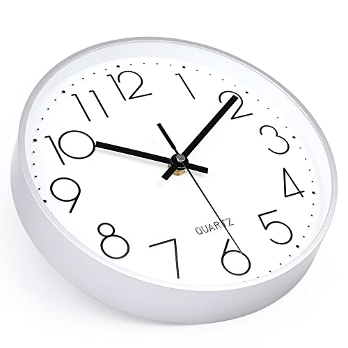 10 Inch Silver Wall Clock Battery Operated Silent & Non-Ticking Wall Clock for Home Office Bathroom - color: Silver, size: 10 Inch