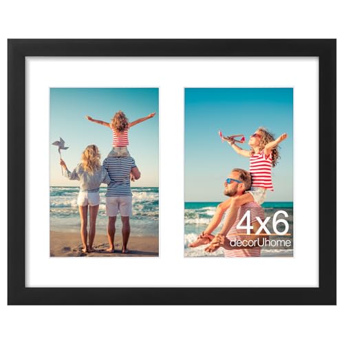 decorUhome 2 4x6 Picture frames Collage Wall Decor with Mat, P06810BK | Black 8x10 Collage Picture Frame, Fits Two 4x6 Photos with Mat for Wall or Tabletop Display, 1 Pack - color: Black, size: 8x10 (2-4x6)