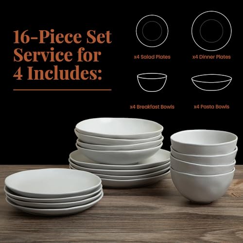 Stoneware Dinnerware Set, 16 Piece, 4 Place Settings, Made in Portugal, Millstone - color: Millstone