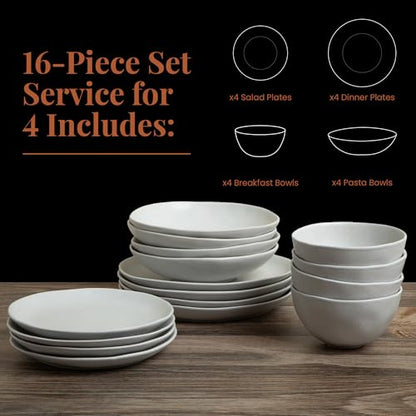 Stoneware Dinnerware Set, 16 Piece, 4 Place Settings, Made in Portugal, Millstone - color: Millstone