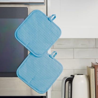 KITCHENAID Gourmet Series Gridlines Pot Holders 2-Pack Set, Heat Resistant up to 600°F, Soft Silicone Grip, Magnetic Cuff, Blue Velvet, 8"x8" - color: Blue Velvet