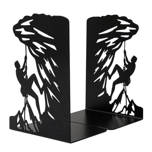 Rock Climbing Book Ends, Heavy Duty Bookends for Shelves | Non Skid Metal Book Divider Decorative Holder, Abstract Art Desgin Book Stopper Supports for Office, Home - color: Rock Climbing