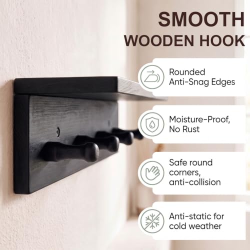 1 Pack Walnut Wood Entryway Coat Rack with Shelf & 4 Hooks