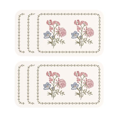 Vinyl Waterproof Placemats Set of 6 Rectangular,12"*17"-Helena D | Wipeable Beautiful Print Place Mats,Stain Resistant,Floral Pattern,Everyday Meals,Kitchen,Dinning,Holiday,Decor - color: Helena D