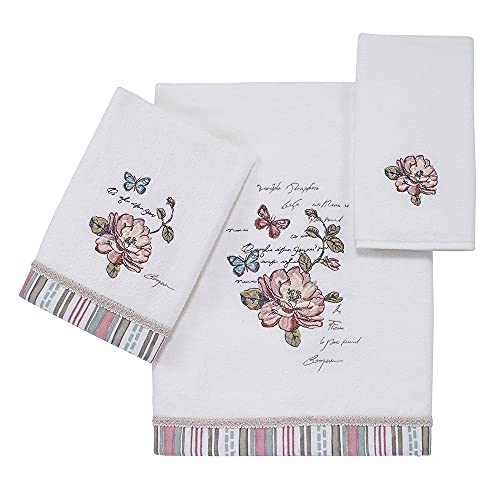 Avanti Linens - Hand Towel, Soft & Absorbent Cotton, Embroidered Bathroom Decor (Butterfly Garden Collection) - size: Hand Towel